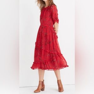 Madewell sz 00 Windpoppy Ruffle Midi-dress in windswept floral